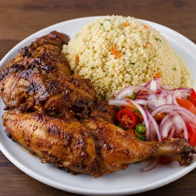 Poulet braisé + Attiéké